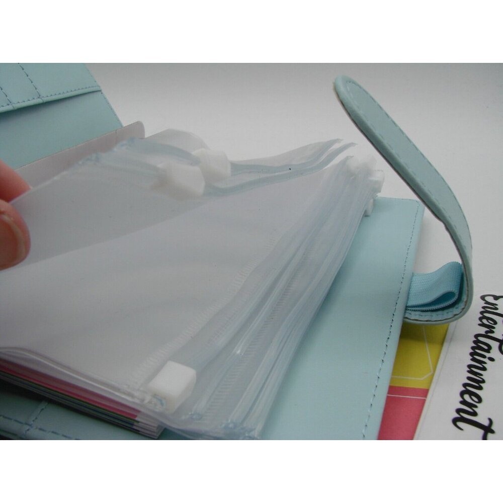NEW Blue Leather 6 Ring Planner Organizer Zipper Envelope Budget Tab Stickers - Picture 7 of 8
